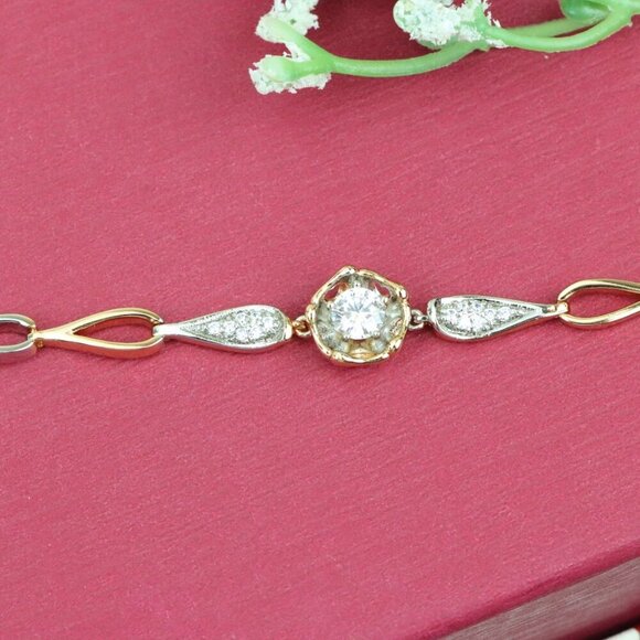 "Rose Gold and Silver Elegant Bracelet with Sparkling Center Stone, XPBL0783 - Picture 12 of 13